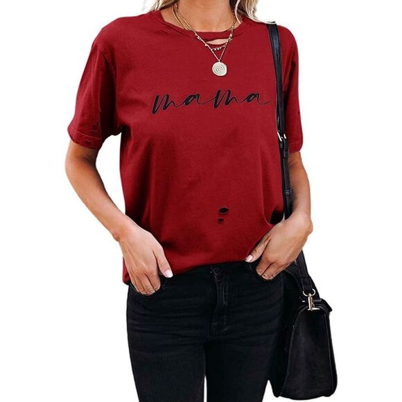 NIUBIA Womens Mama Shirts Short Sleeve Casual Print T-Shirt Round Neck Fit Tees - Picture 2 of 5